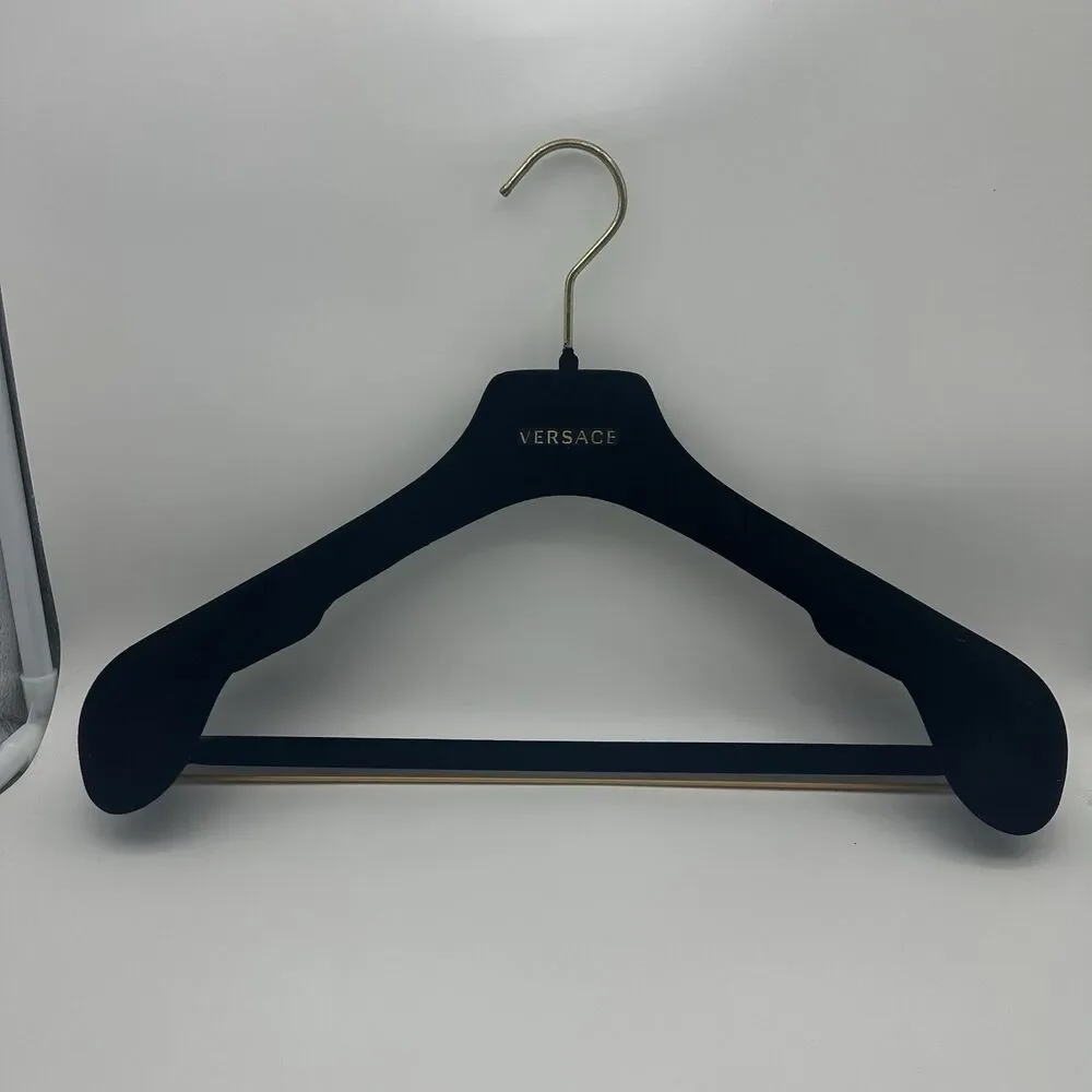 Versace Black Velvet Suit Coat Hanger Gold Logo Luxury Designer